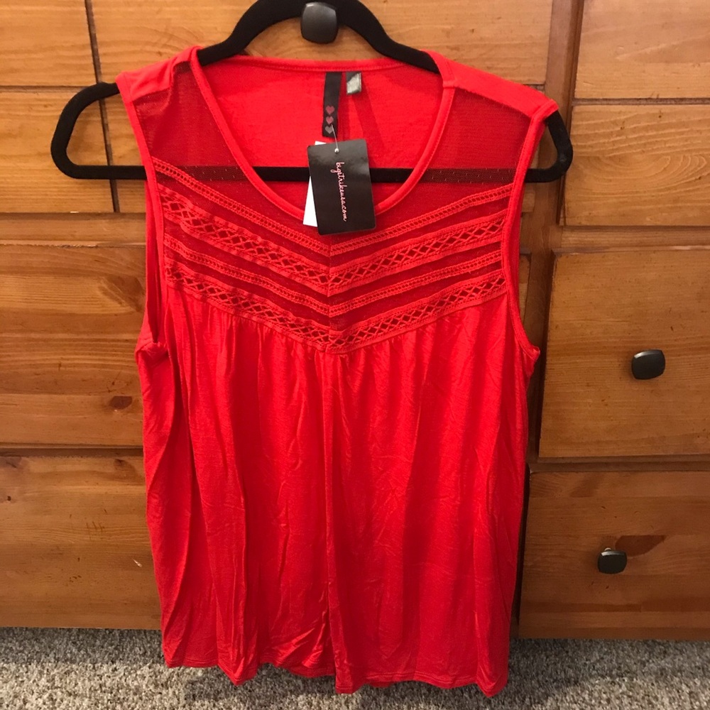 Red Tank Top With Mesh Detail